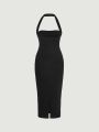 Teenage Girls' Solid Color Halterneck Bodycon Dress