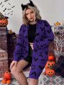 PUNK Plus Halloween Bat Pattern Drop Shoulder Open Front Cardigan