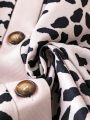 SHEIN LUNE Plus Leopard Print Contrast Trim Flap Detail Coat