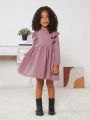 SHEIN Kids Cooltwn Young Girl Ruffle Trim Lantern Sleeve Smock Dress