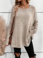 SHEIN LUNE Women's Solid Color Round Neck Long Sleeve Pullover Sweater