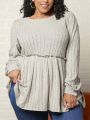 SHEIN CURVE+ Plus Size Ribbed Knit Ruffle Hem T-shirt