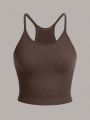 3pcs Solid Color Ribbed Athletic Tank Tops With Striped Details