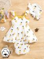 Baby Girl Adorable Lemon Pattern Printed Casual 3-Piece Set, Easy Matching