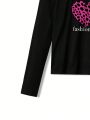 Vitoria Brayner Teen Girls' Long Sleeve T-Shirt With Letter & Heart Print