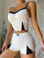 Contrast Lace Ruched Bust Cami Top & Bow Front Shorts PJ Set