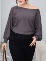 SHEIN Essnce Plus Size Off-Shoulder Long-Sleeved Casual T-Shirt