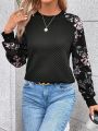 SHEIN Frenchy Women'S Floral Patchwork Print Raglan Sleeve Sweatshirt