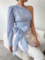 SHEIN Privé Stripe Side Tie One Shoulder Blouse