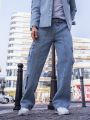 Men'S Flap Pocket & Side Stripe Denim Pants