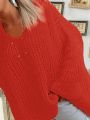 Plus Size Women's V-Neck Loose Long Sleeve Sweater