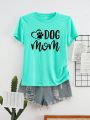 Women'S Plus Size Letter & Dog Paw Print Short Sleeve T-Shirt