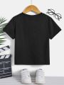 Boys' Casual Short Sleeve Round Neck T-Shirt With Slogan & Rugby Pattern, Suitable For Summer