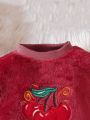 Baby Girl 3pcs Cherry Embroidery Flannel Pullover