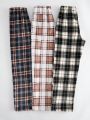 3pcs Plaid Print Elastic Waist Sleep Pants