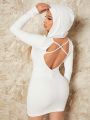 SHEIN SXY Criss-Cross Hooded Clubwear Sexy Women'S Backless Dress