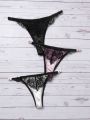 3pack Contrast Lace Bow Decor Panty