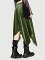 Fairycore Asymmetrical Hem Velvet Midi Skirt