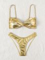 SHEIN DD+ Women's Metallic Knot Detail Swimsuit Set