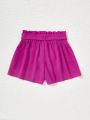 SHEIN Kids FANZEY Big Girls' Woven Solid Color Loose Elegant Shorts For Spring And Summer