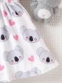 Baby Girls' Sleeveless Cartoon Printed Full-Length Dress