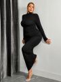 SHEIN SXY Plus Size Sexy Ruched Long Sleeve Turtleneck Bodycon Dress