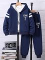 Teenage Boys' Zipper Closure Leisure Warm Tracksuit Two-piece Set