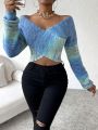 SHEIN Unity Space Dye Crossover Crop Sweater