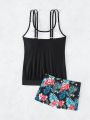 SHEIN Swim Lushore Summer Beach Tropical Print Shorts Tankini