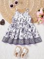 SHEIN Baby Girl'S Floral Printed Empire Waist Sundress With Shoulder Straps