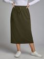 SHEIN LUNE Plus Drawstring Waist Slant Pocket Skirt