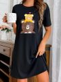 Bear & Letter Printed Sleep Dress