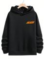 Men's Plus Size Hooded Fleece Sweatshirt With Cartoon And Letter Print