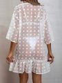 SHEIN Swim Vcay Swiss Dot Ruffle Hem Sheer Mesh Kimono