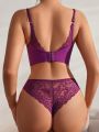 SHEIN Women's Sexy Lace Trimmed Hollow Out Lingerie Set