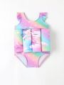 Baby Girls' One-Piece Cartoon Printed Swimsuit With Ruffle Detail