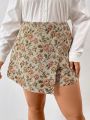 SHEIN Frenchy Plus Size Women's Valentine Floral Printed Irregular Hem Shorts