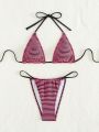 SHEIN Swim Y2GLAM Ladies' Striped Halter Neck Bikini Swimsuit Set