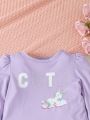 SHEIN Kids EVRYDAY Toddler Girls' Unicorn Printed Letter Printed Rhinestone Casual Comfortable 2pcs Outfit