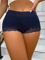 Contrast Lace Trim Solid Boyshorts