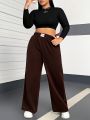 Women's Plus Size Wide-leg Pants With Letter Patch Decoration And Elastic Waistband