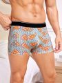Men's Pizza And Checkered Pattern Color Block Waist Boxer Shorts