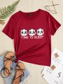 Sil Medeiros Cartoon Panda Head & Slogan Print Pajama Top