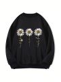 Plus Floral Print Thermal Lined Sweatshirt