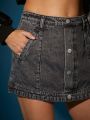 EVERGLOW Button Front Denim Skort