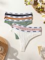 5pack Letter Tape Waist Ribbed Knit Panty