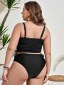 SHEIN Swim Basics Plus Size Solid Color Drawstring Side Swimsuit Top