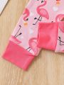 Girls' (toddler/little Kid) Cute Flamingo Heart Printed Homewear Set, Mommy And Me Matching Outfits (2 Sets Are Sold Separately)