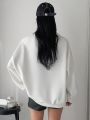 Dazy Star Women's Drop Shoulder Plant Print Sweatshirt