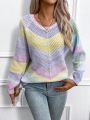 SHEIN Essnce Women's Color-block Drop Shoulder Pullover Sweater